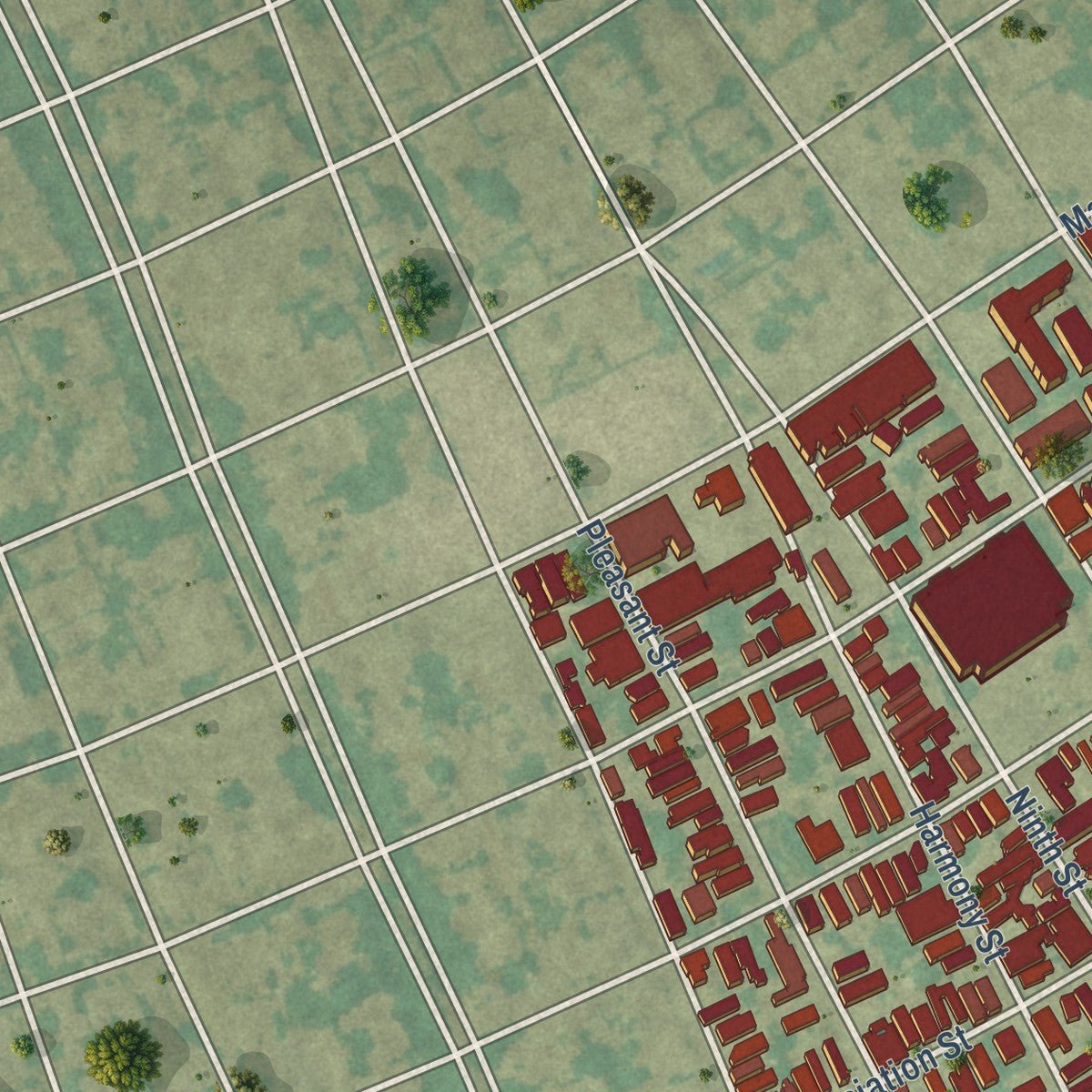 Second close-up of the map of Irish Channel, Louisiana print showing more streets and buildings