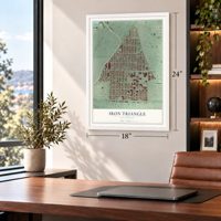 Iron Triangle, California map, 18 x 24 inch print in a white frame in a home office