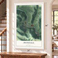 Irondale, Ohio map, 24 x 36 inch print in a white frame by a staircase
