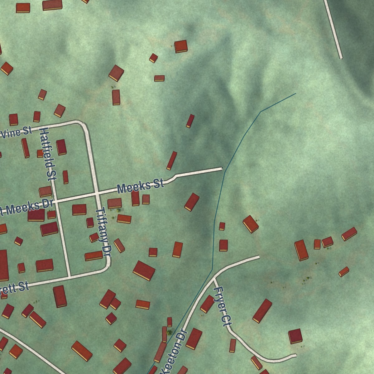 Second close-up of the map of Ironville, Kentucky print showing more streets and buildings