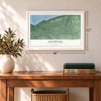Ironwood, Gogebic County, Michigan map, 12 x 18 inch print in a white frame in an entryway