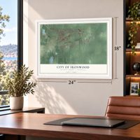 Ironwood, Michigan map, 18 x 24 inch print in a white frame in a home office