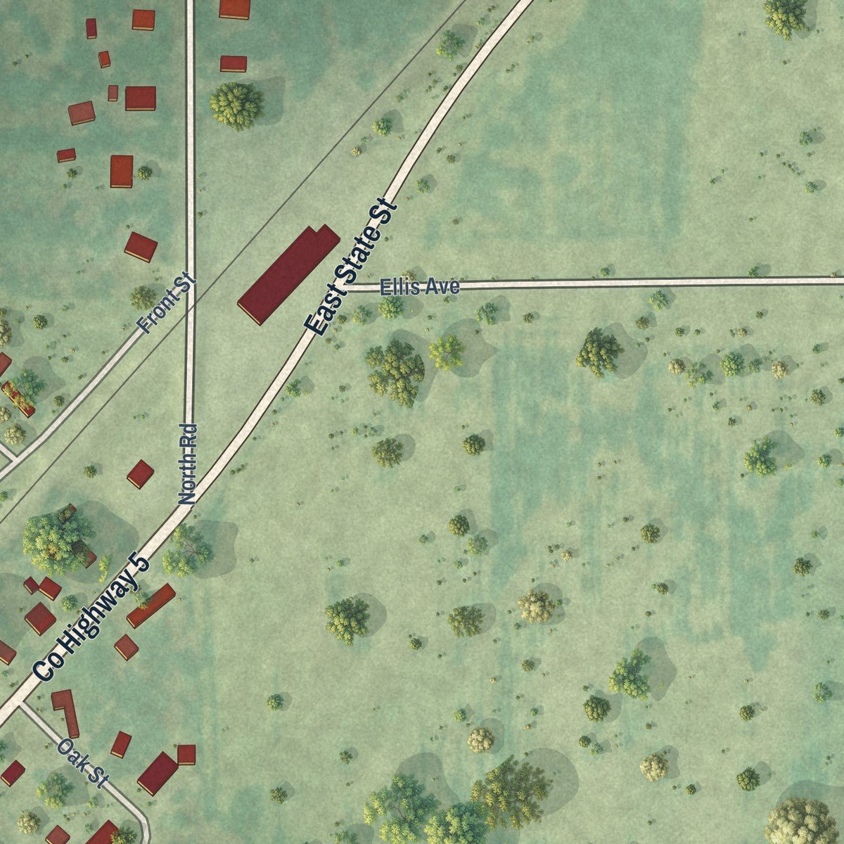 Second close-up of the map of Irving, Illinois print showing more streets and buildings