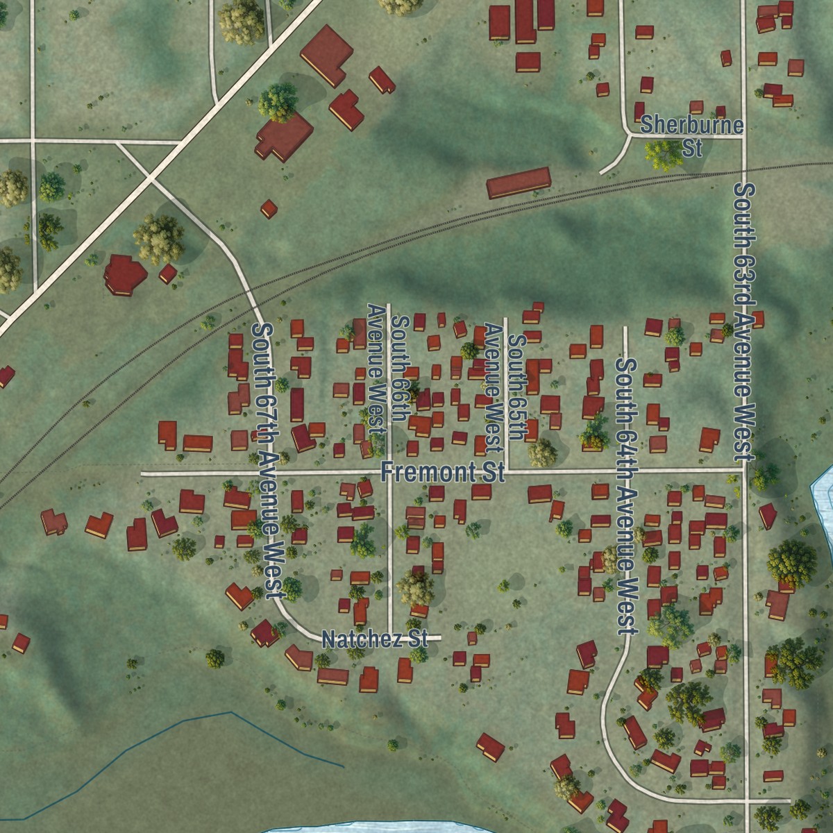 Second close-up of the map of Irving, Minnesota print showing more streets and buildings