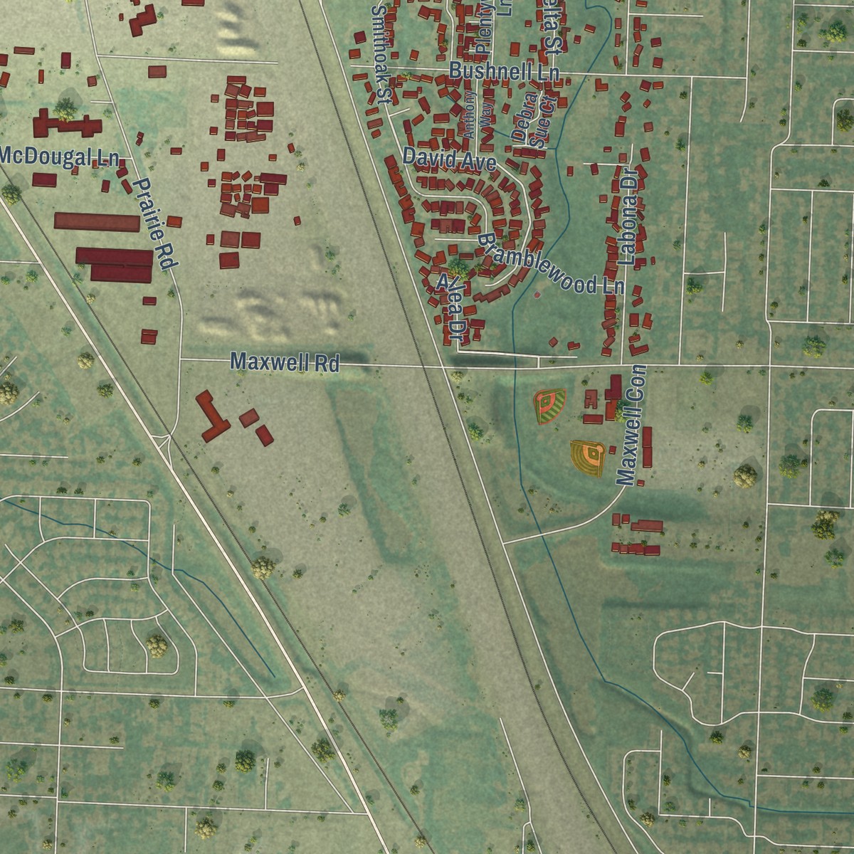 Second close-up of the map of Irving, Oregon print showing more streets and buildings
