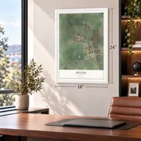 Irving, Oregon map, 18 x 24 inch print in a white frame in a home office