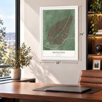 Irvington, New Jersey map, 18 x 24 inch print in a white frame in a home office