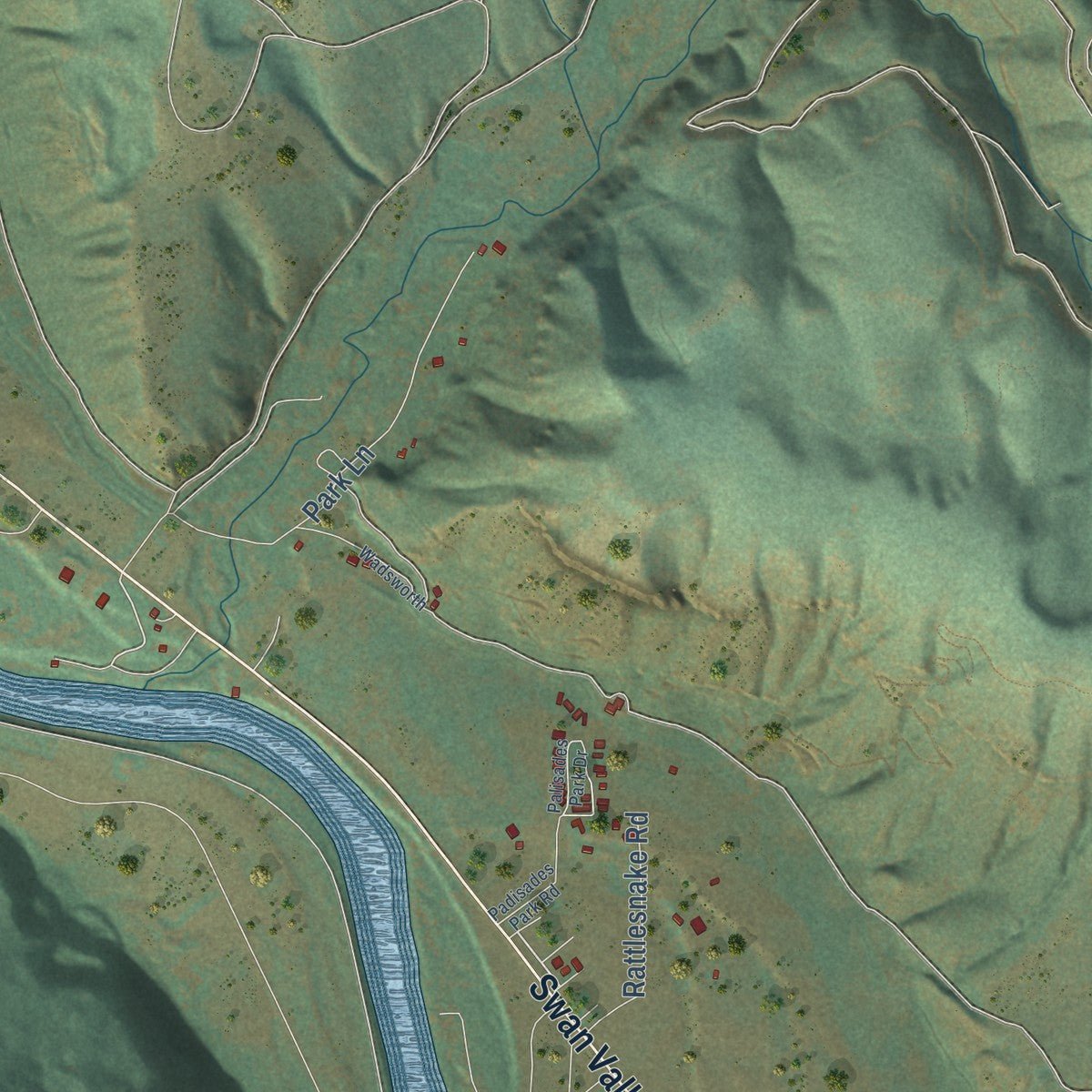 Second close-up of the map of Irwin, Idaho print showing more streets and buildings