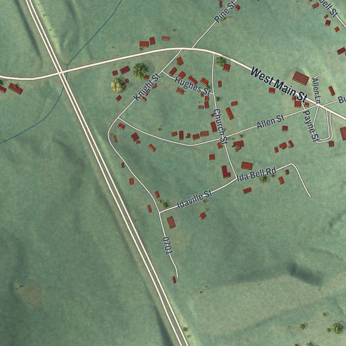 Second close-up of the map of Irwinton, Georgia print showing more streets and buildings