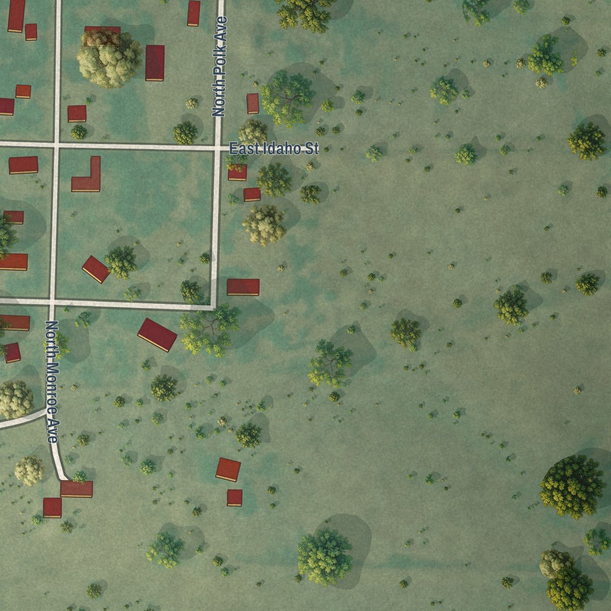 Second close-up of the map of Isabel, South Dakota print showing more streets and buildings