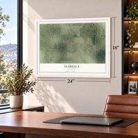 Isabella, Oklahoma map, 18 x 24 inch print in a white frame in a home office