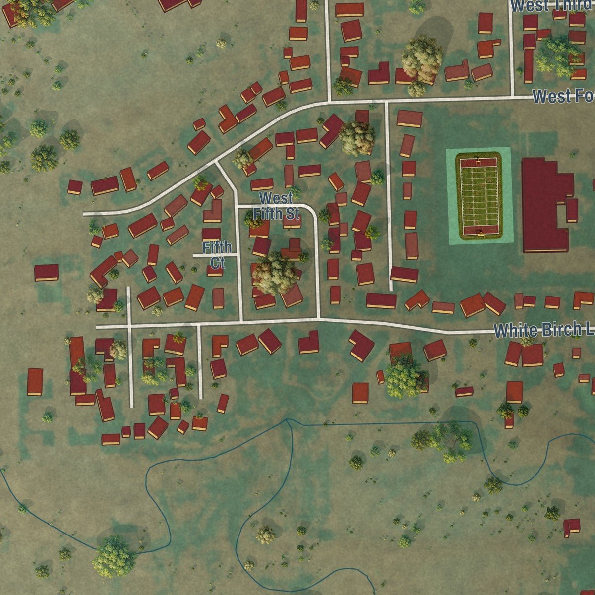 Second close-up of the map of Island City, Oregon print showing more streets and buildings