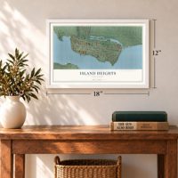 Island Heights, New Jersey map, 12 x 18 inch print in a white frame in an entryway