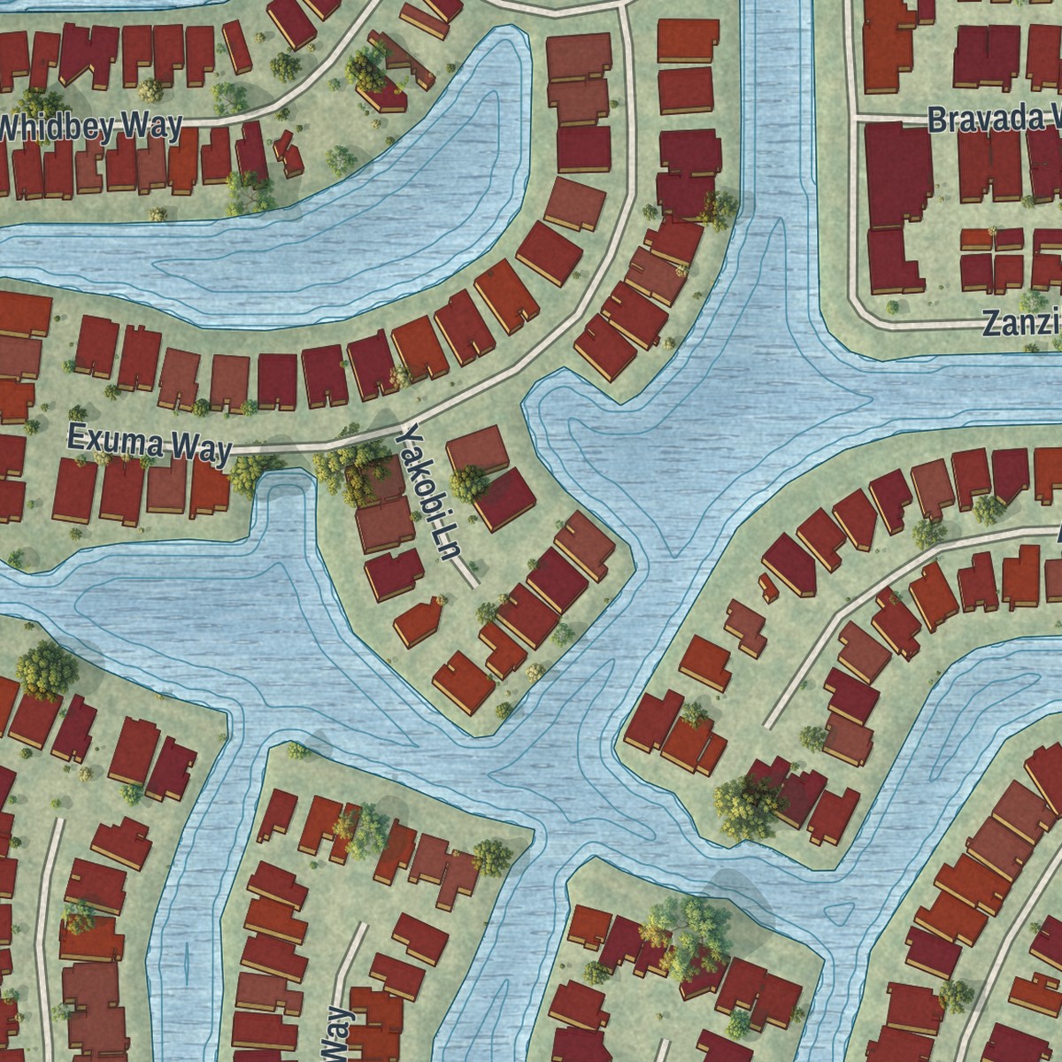 Second close-up of the map of Island Walk, Florida print showing more streets and buildings