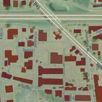 Second close-up of the map of Islandia, New York print showing more streets and buildings