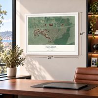 Islandia, New York map, 18 x 24 inch print in a white frame in a home office