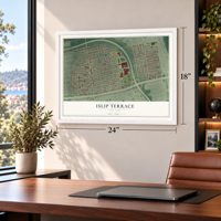 Islip Terrace, New York map, 18 x 24 inch print in a white frame in a home office