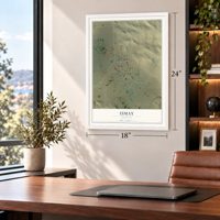 Ismay, Montana map, 18 x 24 inch print in a white frame in a home office