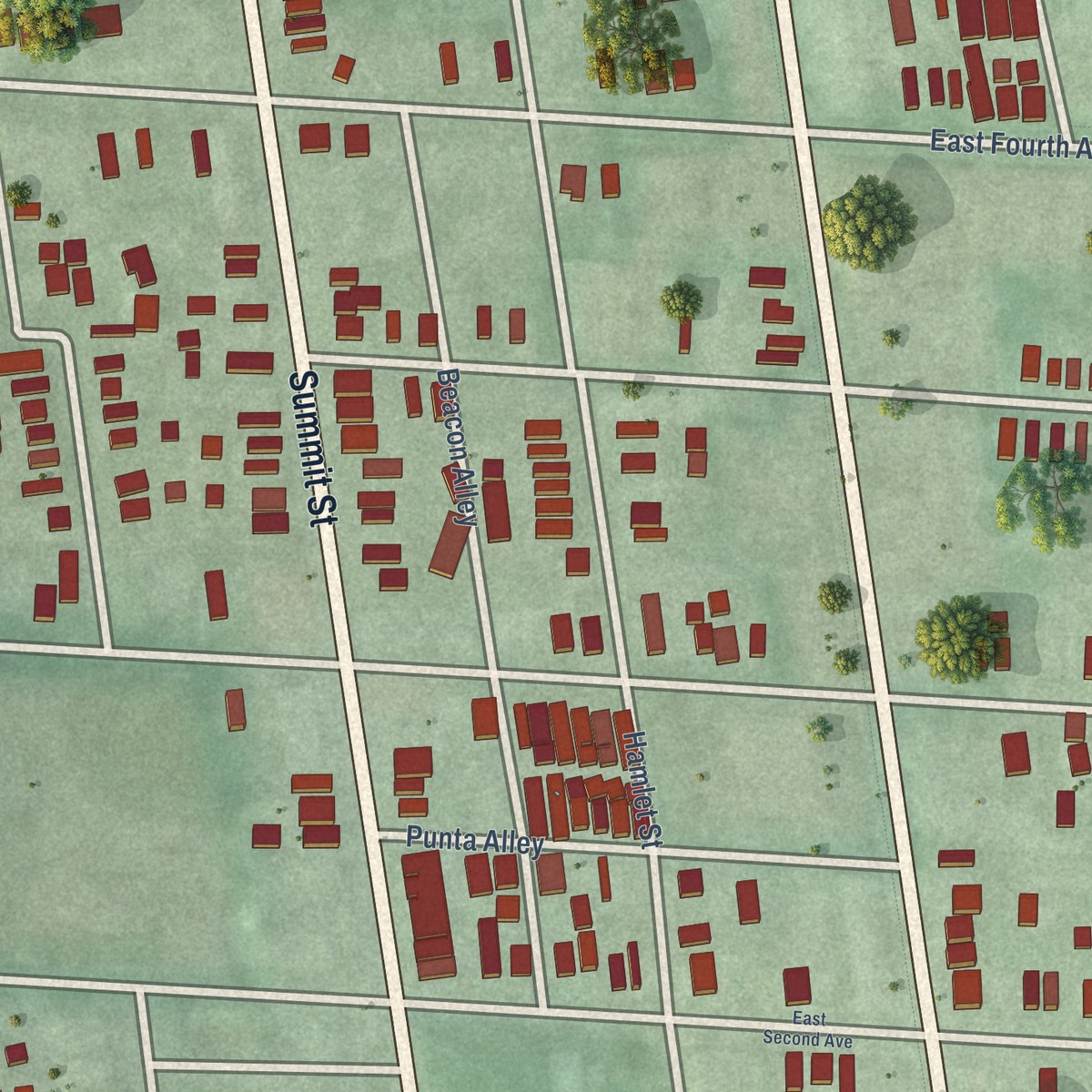 Second close-up of the map of Italian Village, Ohio print showing more streets and buildings