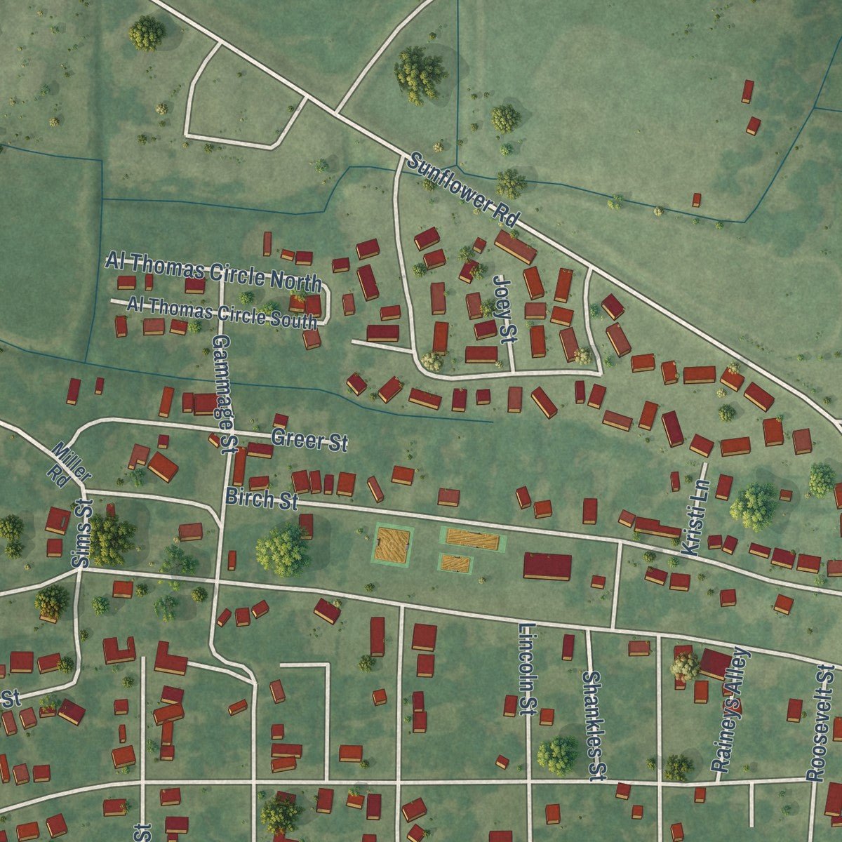 Second close-up of the map of Itta Bena, Mississippi print showing more streets and buildings
