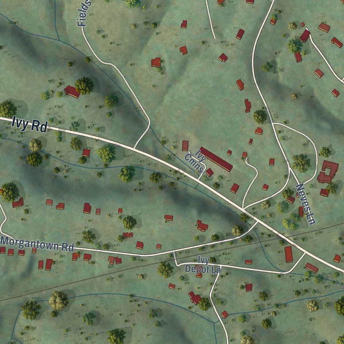 Second close-up of the map of Ivy, Virginia print showing more streets and buildings
