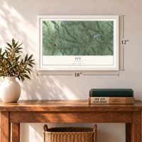 Ivy, Virginia map, 12 x 18 inch print in a white frame in an entryway