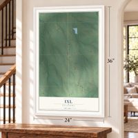 IXL, Oklahoma map, 24 x 36 inch print in a white frame by a staircase
