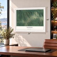Jacinto, Mississippi map, 18 x 24 inch print in a white frame in a home office
