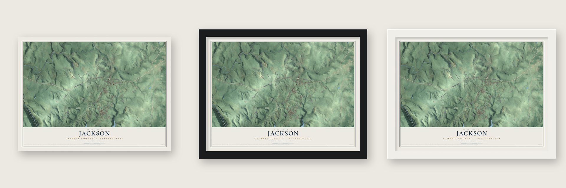 Jackson, Cambria County, Pennsylvania map unframed, in a black wood frame and in a white wood frame