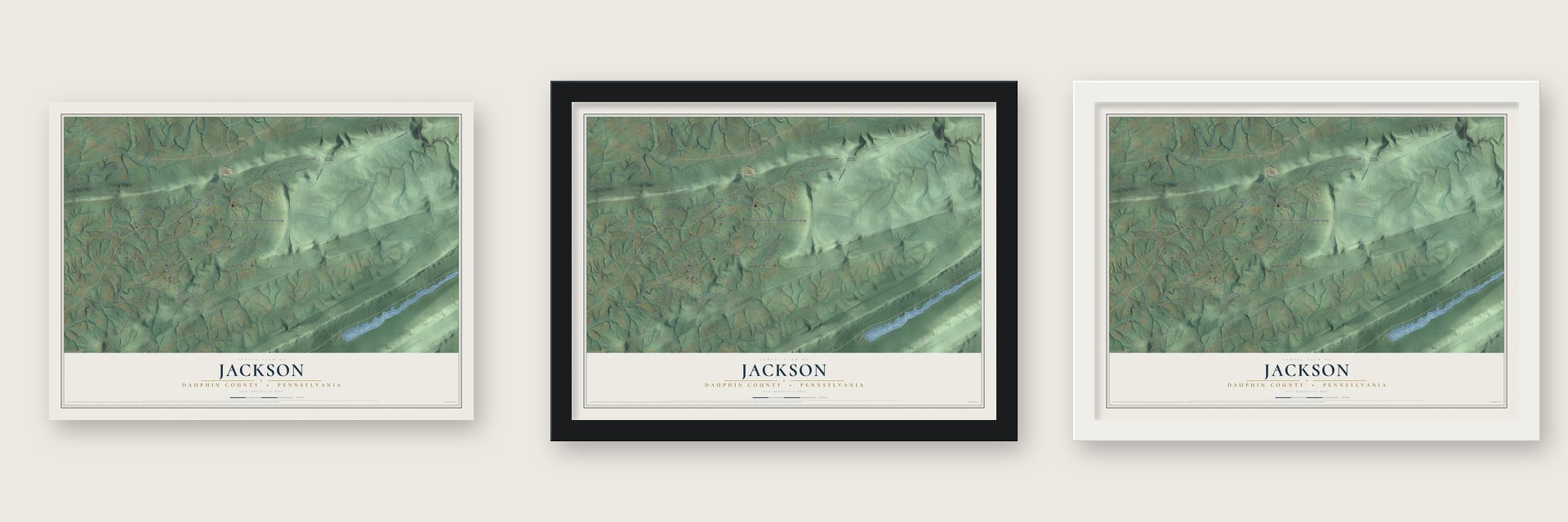 Jackson, Dauphin County, Pennsylvania map unframed, in a black wood frame and in a white wood frame