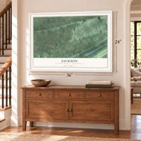 Jackson, Dauphin County, Pennsylvania map, 24 x 36 inch print in a white frame above a dresser by a staircase