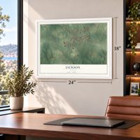 Jackson, Georgia map, 18 x 24 inch print in a white frame in a home office