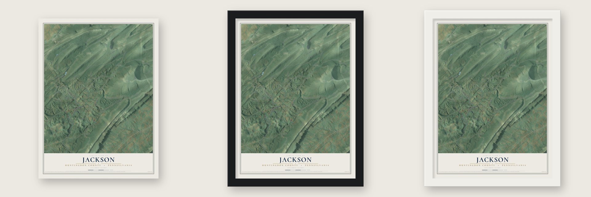 Jackson, Huntingdon County, Pennsylvania map unframed, in a black wood frame and in a white wood frame