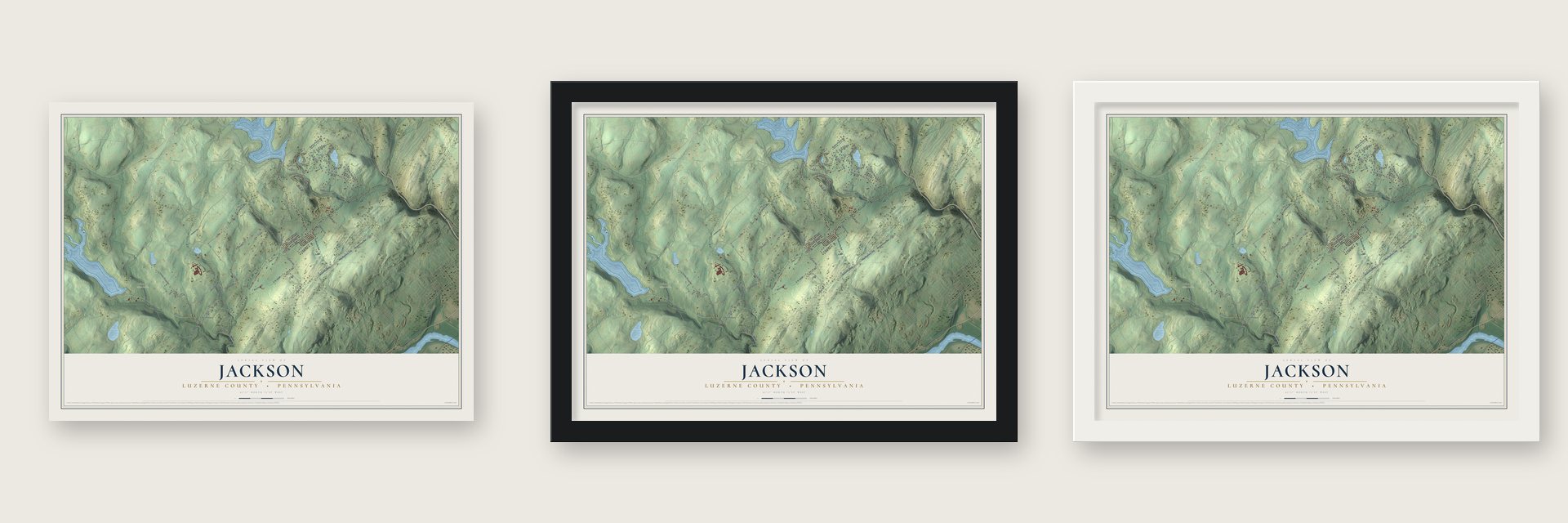 Jackson, Luzerne County, Pennsylvania map unframed, in a black wood frame and in a white wood frame