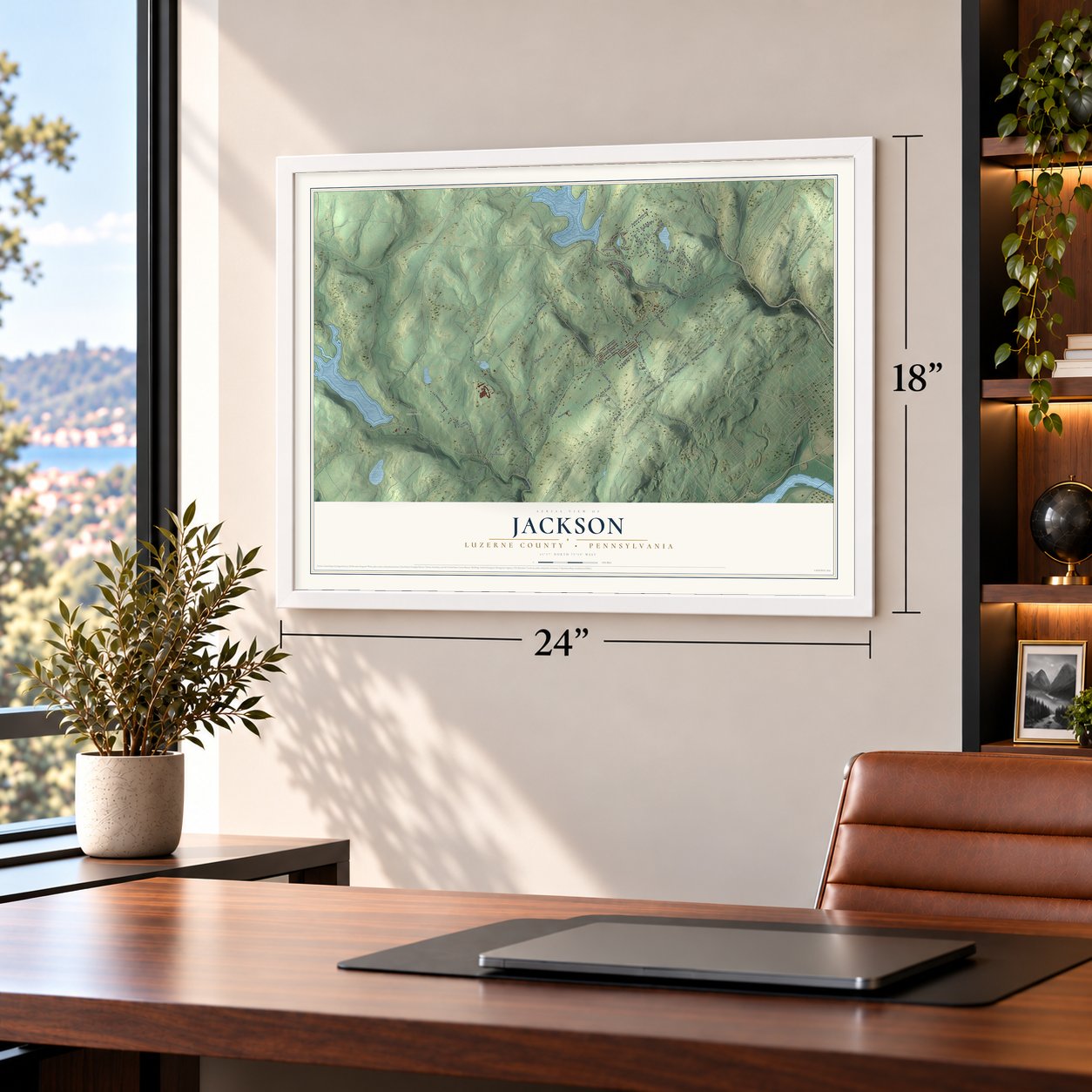 Jackson, Luzerne County, Pennsylvania map, 18 x 24 inch print in a white frame in a home office