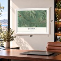Jackson, Nebraska map, 18 x 24 inch print in a white frame in a home office