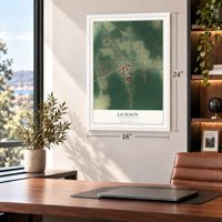 Jackson, North Carolina map, 18 x 24 inch print in a white frame in a home office