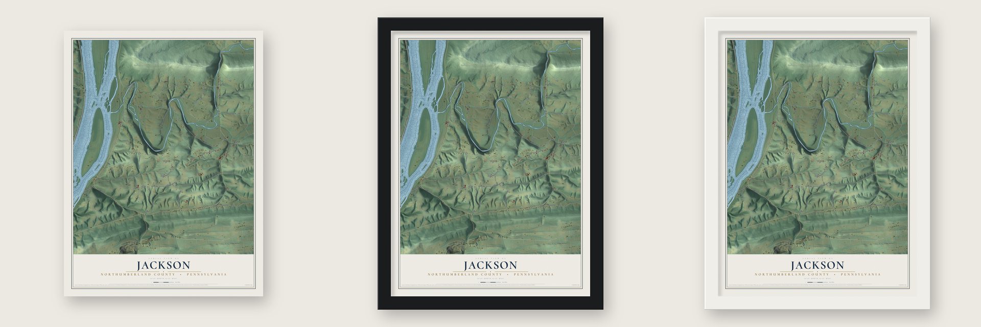 Jackson, Northumberland County, Pennsylvania map unframed, in a black wood frame and in a white wood frame