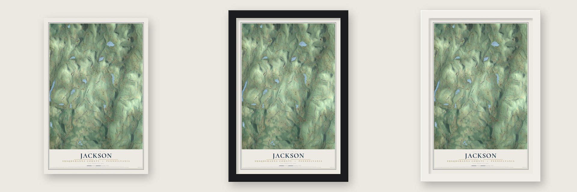 Jackson, Susquehanna County, Pennsylvania map unframed, in a black wood frame and in a white wood frame