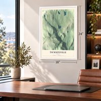 Jacksonville, Vermont map, 18 x 24 inch print in a white frame in a home office