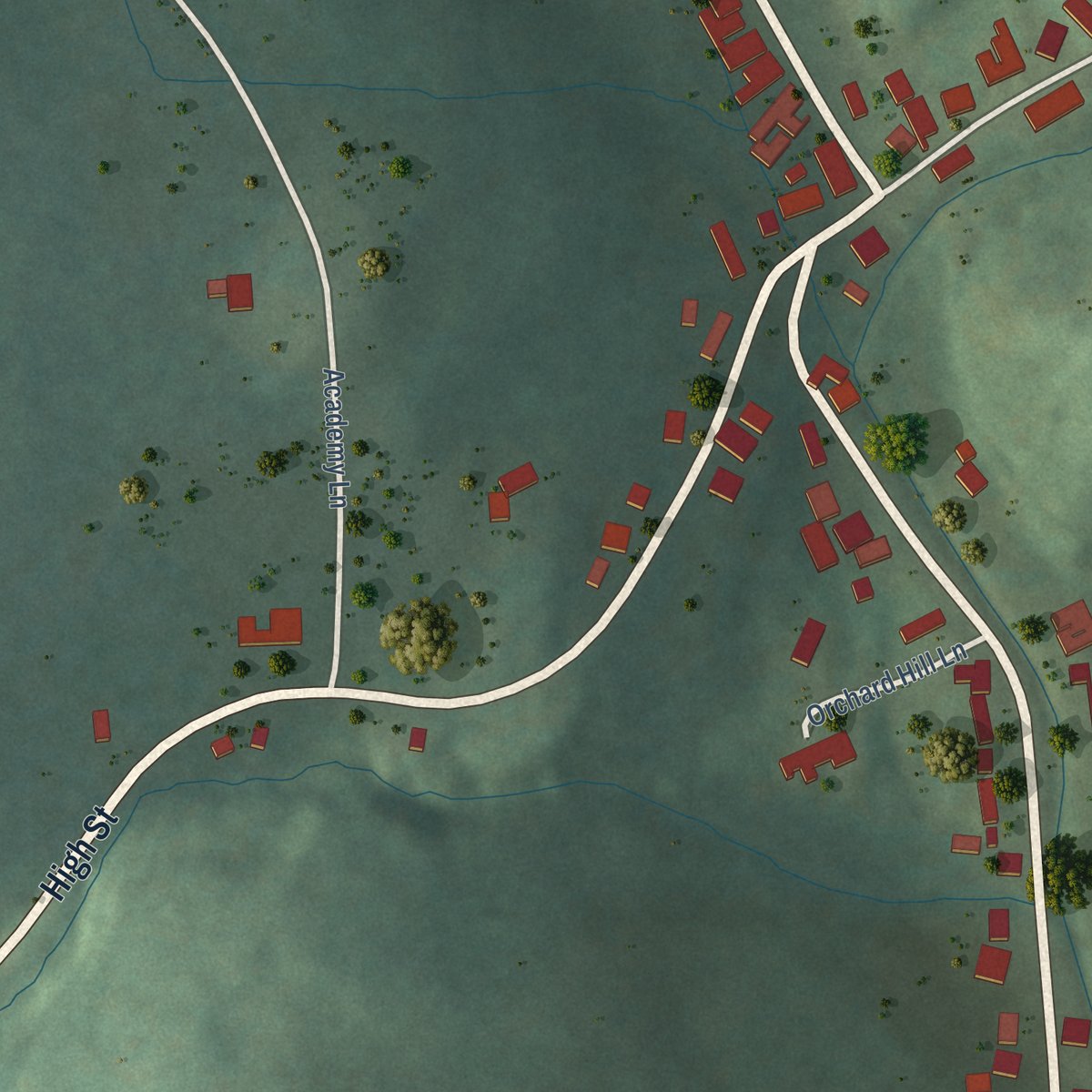 Second close-up of the map of Jacksonville, Vermont print showing more streets and buildings