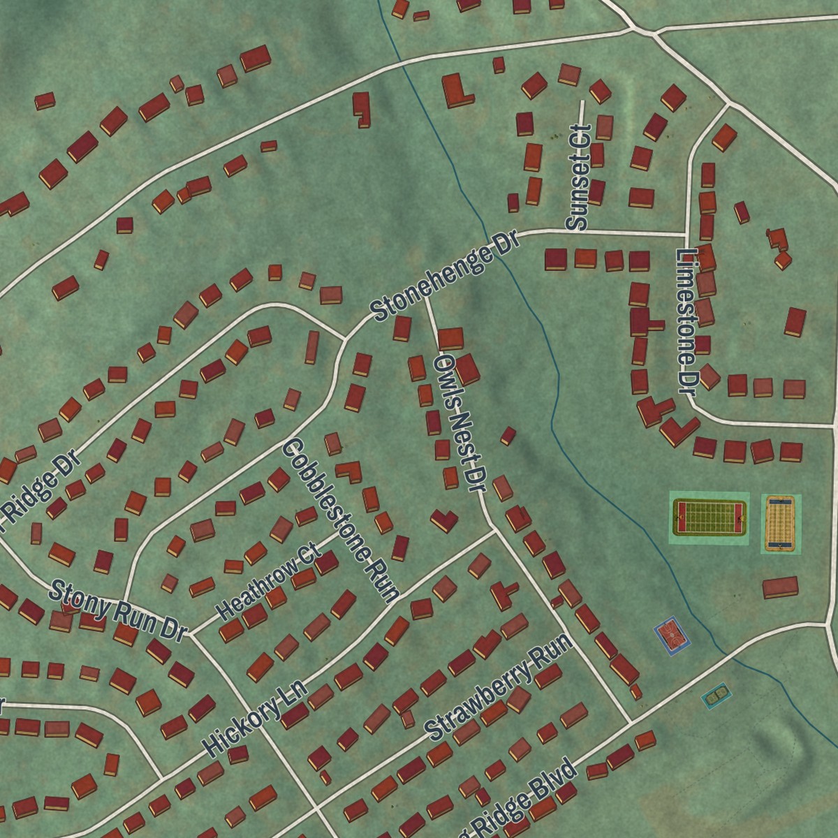 Second close-up of the map of Jacksonwald, Pennsylvania print showing more streets and buildings