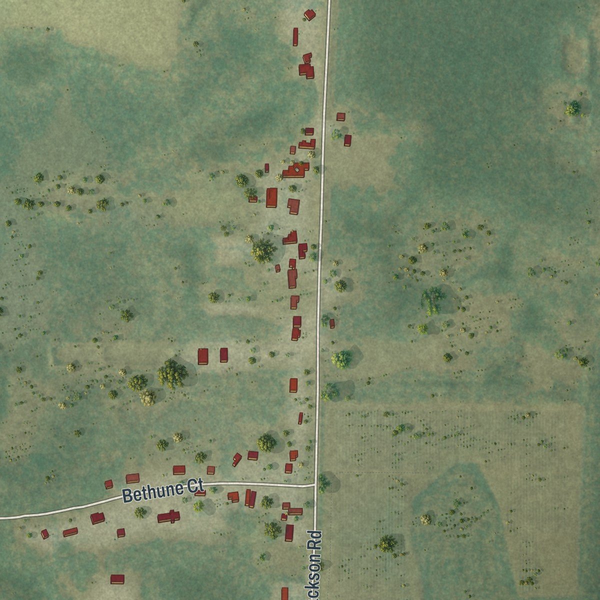 Second close-up of the map of Jacob City, Florida print showing more streets and buildings