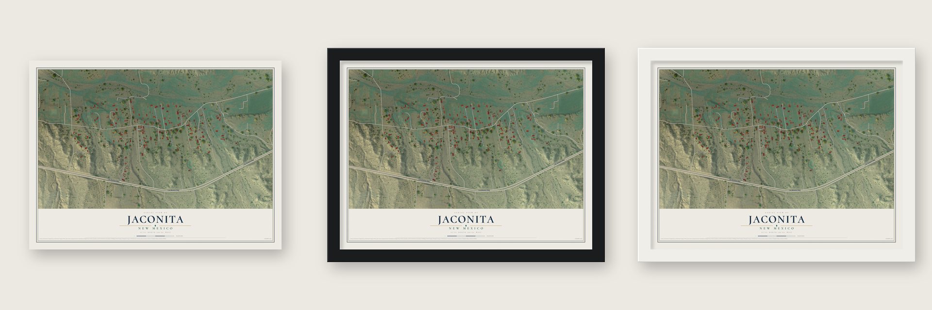 Jaconita, New Mexico map unframed, in a black wood frame and in a white wood frame
