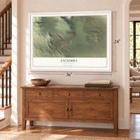 Jacumba, California map, 24 x 36 inch print in a white frame above a dresser by a staircase