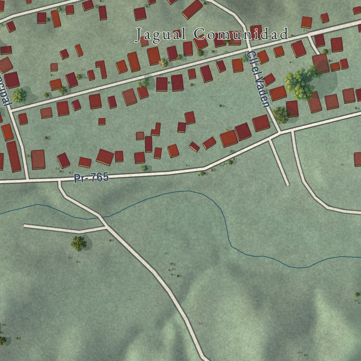 Second close-up of the map of Jagual, Puerto Rico print showing more streets and buildings