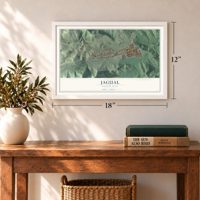 Jagual, Puerto Rico map, 12 x 18 inch print in a white frame in an entryway