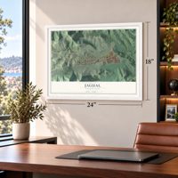 Jagual, Puerto Rico map, 18 x 24 inch print in a white frame in a home office
