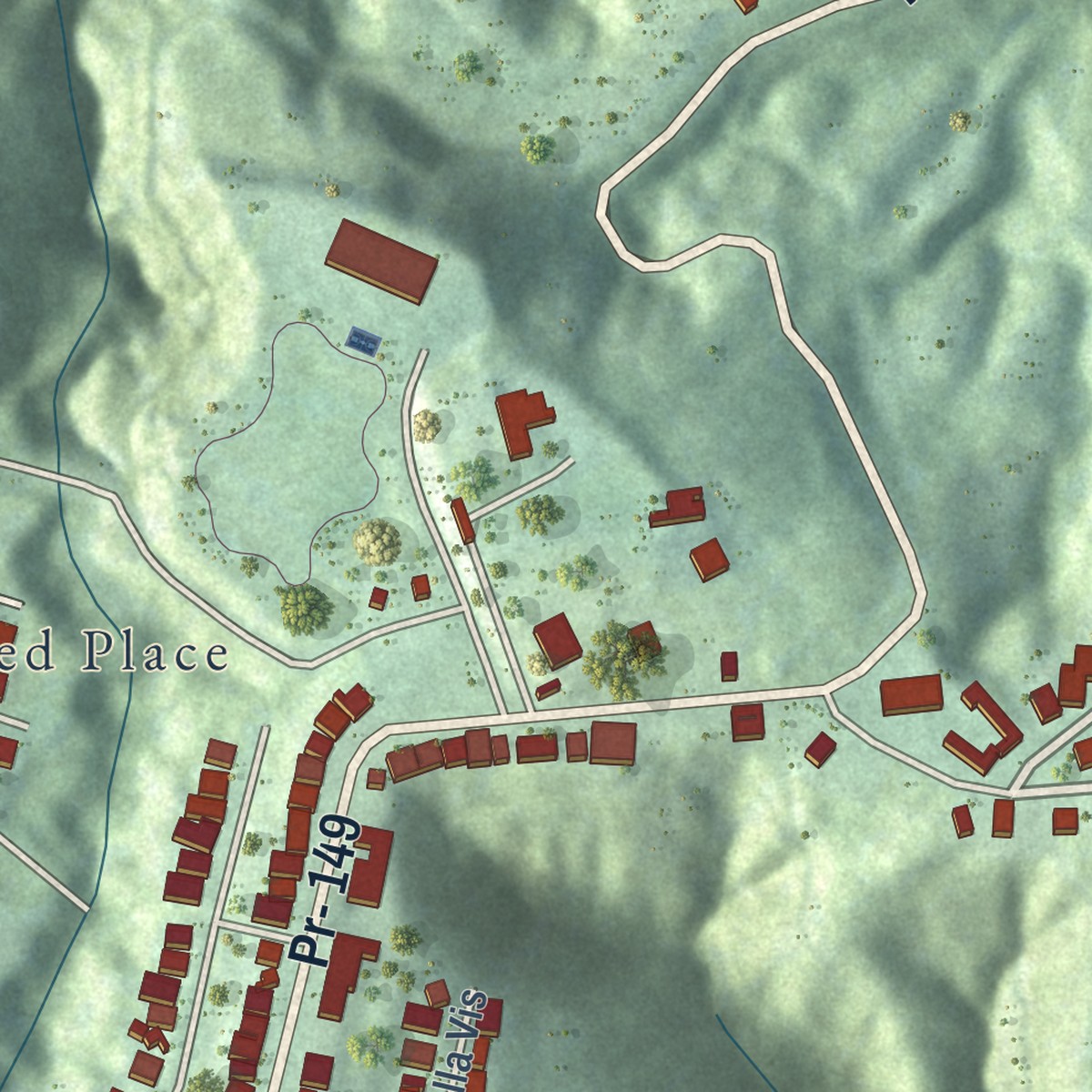 Second close-up of the map of Jaguas, Puerto Rico print showing more streets and buildings