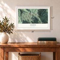 Jaguas, Puerto Rico map, 12 x 18 inch print in a white frame in an entryway